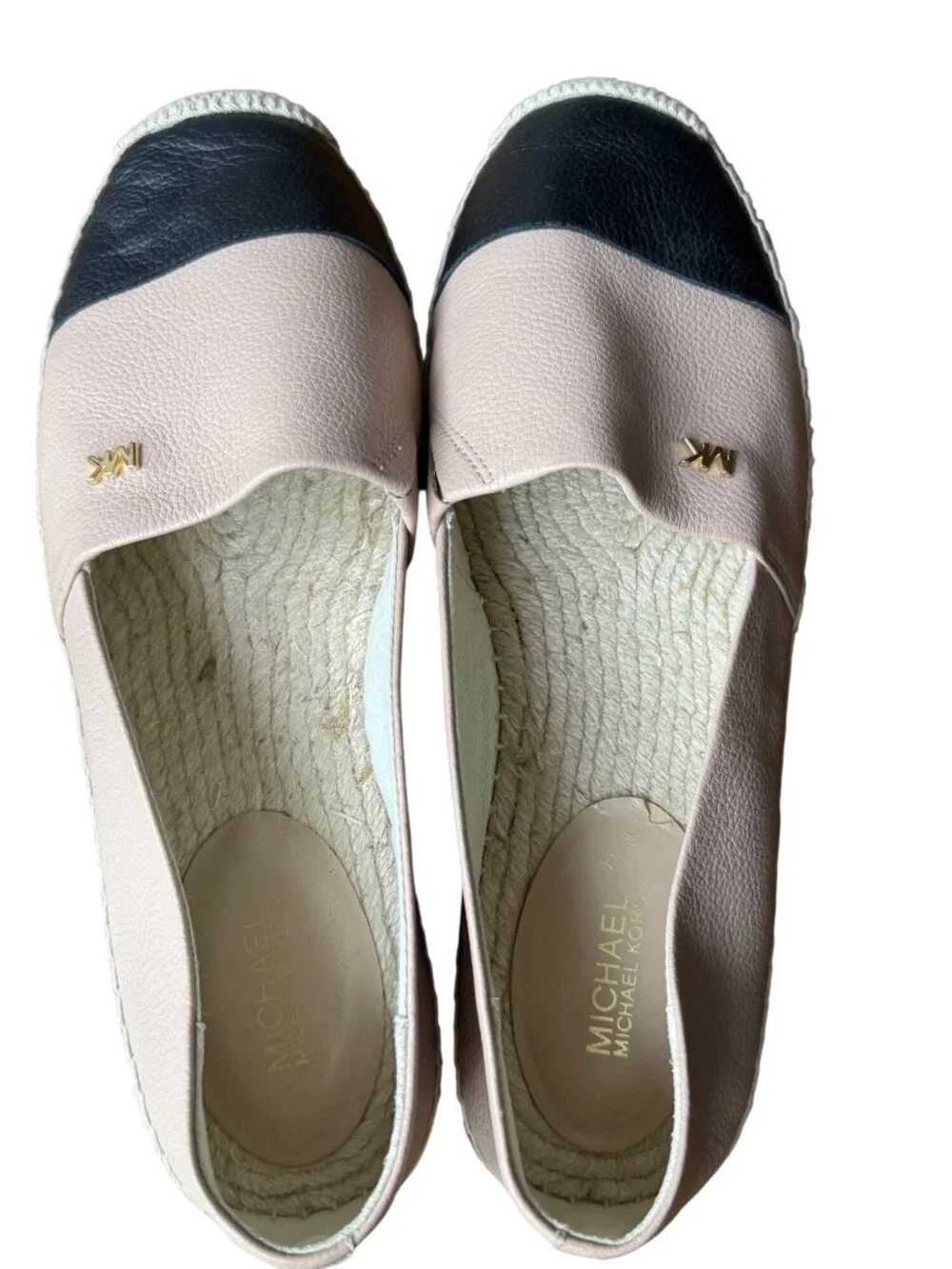 Michael Kors Kendrick Espadrille Slip On Shoes Size 8M Oyster Pink/Black Leather